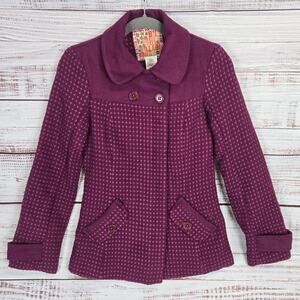 Billabong Womens Ruby Tweed Pea Coat S Wool Blend Mix Knit Warm Cozy Cabin Prep